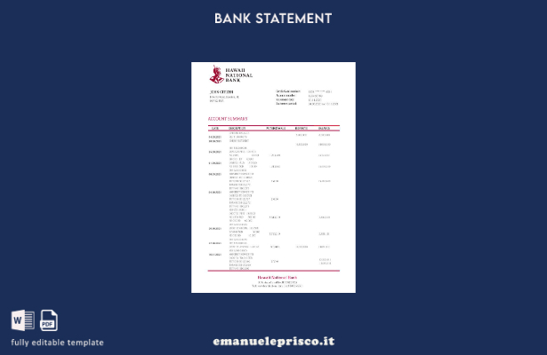stile verificato Modello di versione word dell'estratto conto bancario nazionale